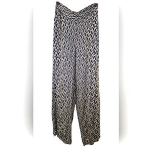 KLASIKS Navy/cream printed silk blend trousers. Size Small